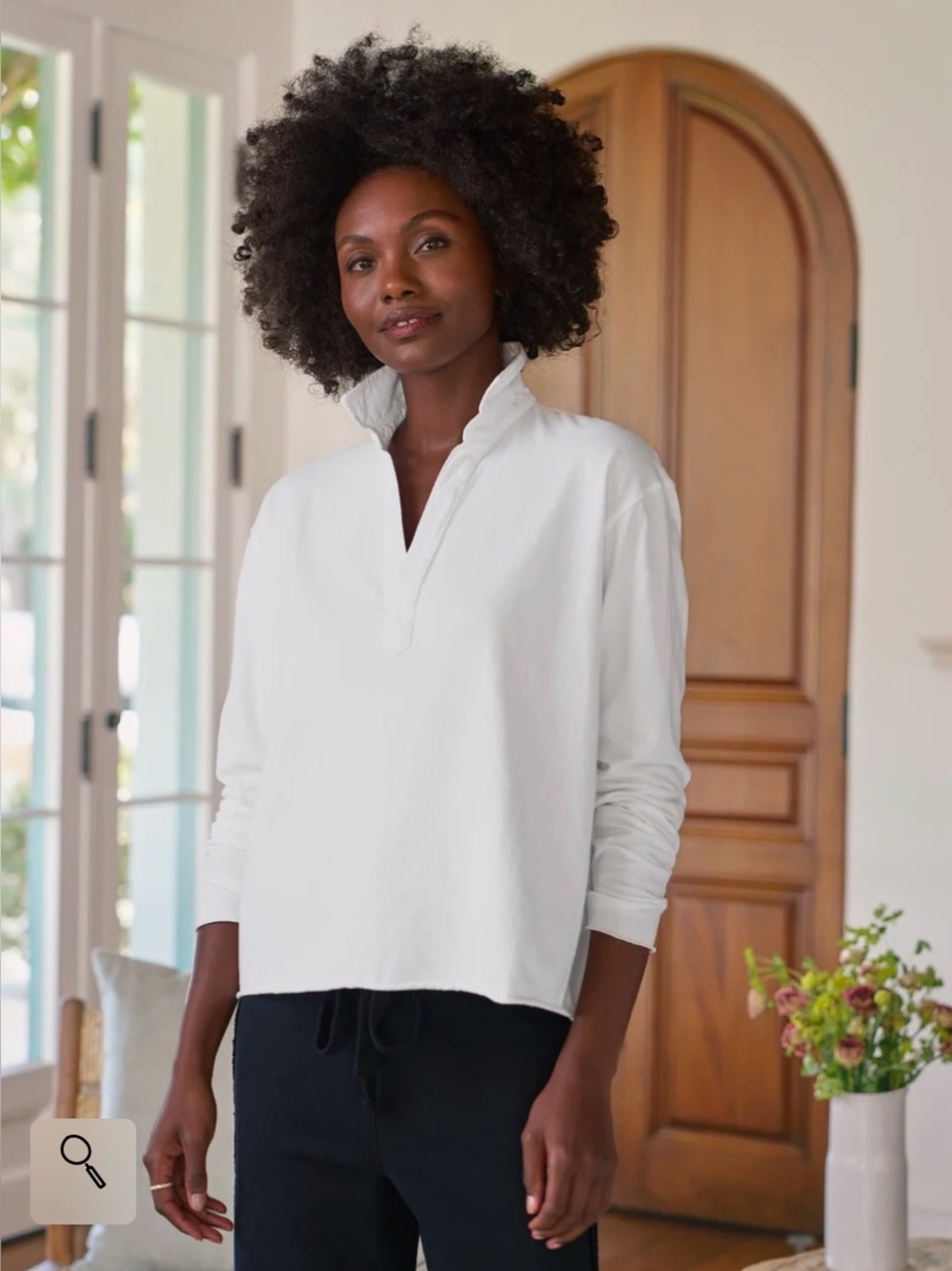 Frank & Eileen Patrick Popover Henley Stretch Jersey Knit Top White S